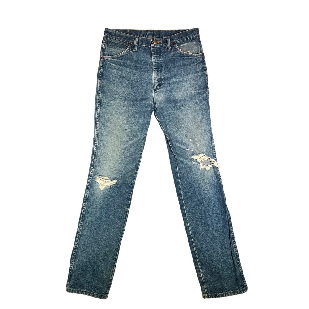 Wrangler 936PWD Cowboy Cut Slim Fit Jeans Mens 34x36 Blue Distressed Denim Chore